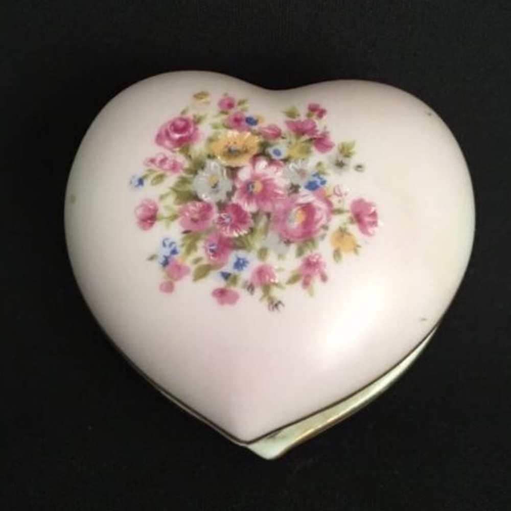 Vintage hand painted porcelain, brass trinket box